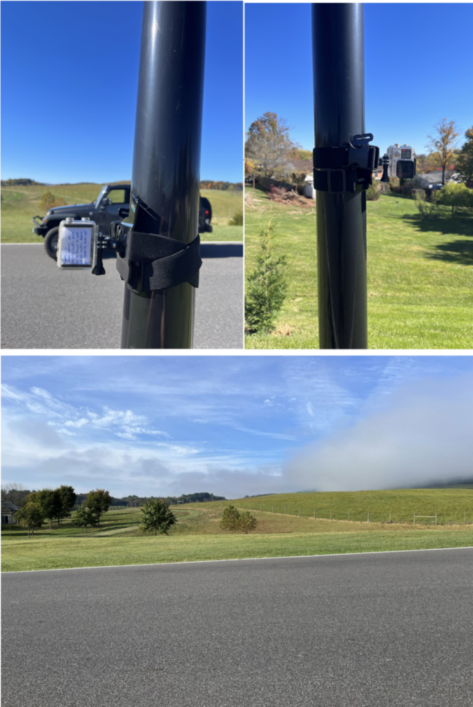 set up of GoPro 2 attached to a pole on the south side of the filming area
